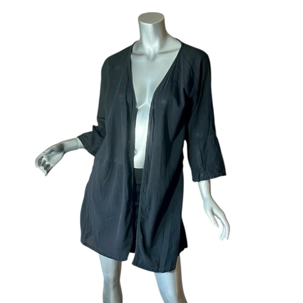 Women’s Medium Cotton Open Front Cardigan 3/4 Sleeves Lightweight Top Black